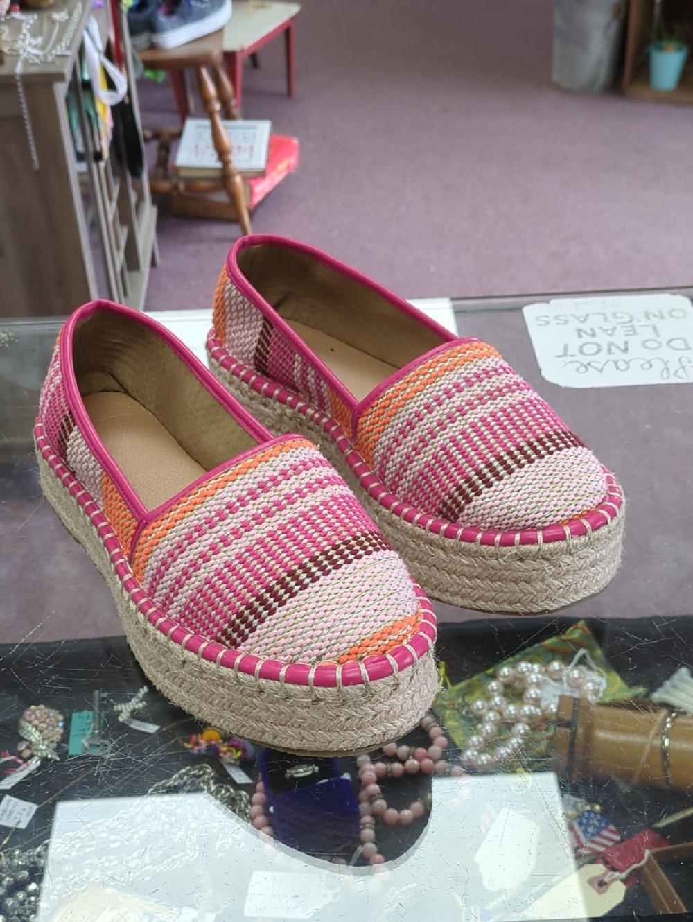 Like New Asos Woven Pink & Orange Platform Espadrille Flats